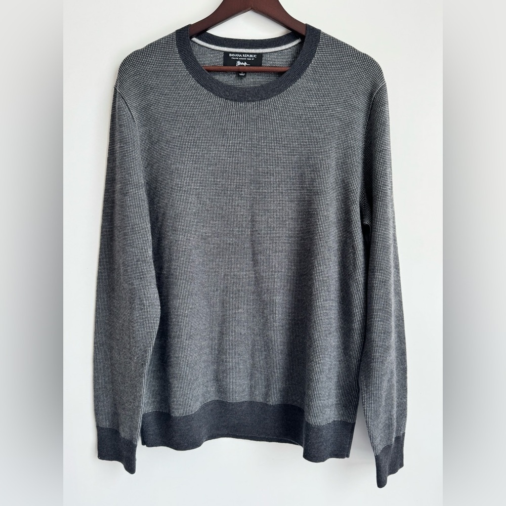 Banana Republic Baruffa Italian Merino Wool Yarn Men Sweater Black Gray soft lux
